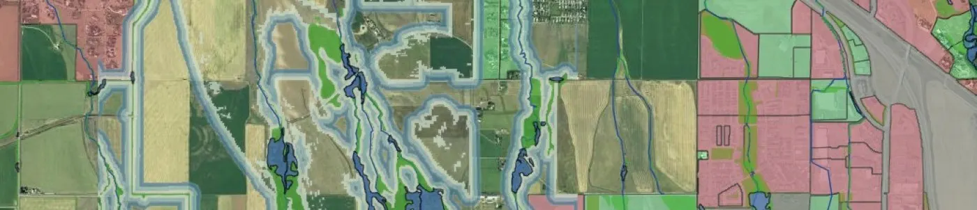 Image from project area from Gallatin Valley Sensitive Lands model showing subdivisions, water courses, and more.
