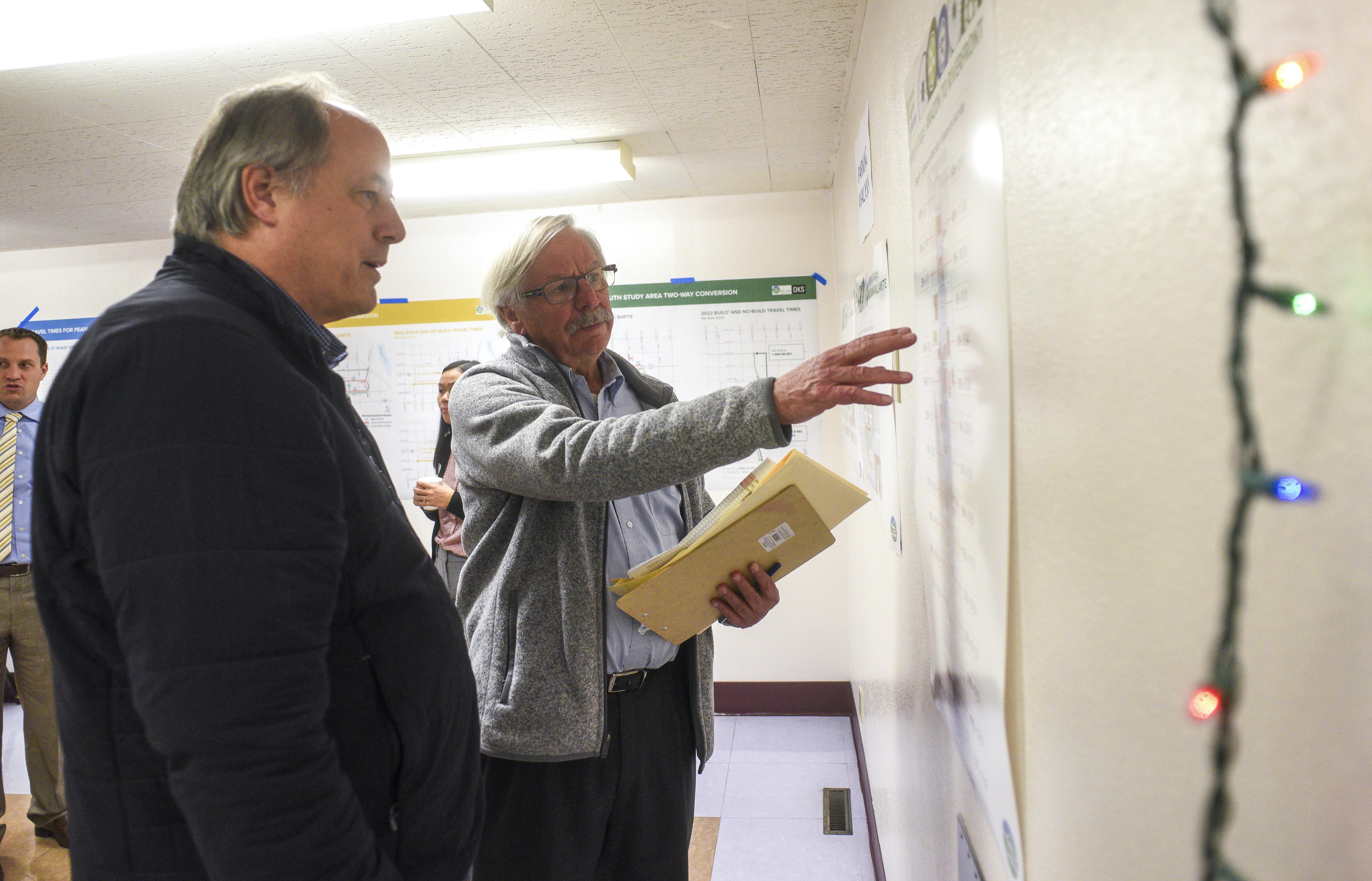 Community members learn more about the design alternatives at the Central Eugene in Motion November Open House.