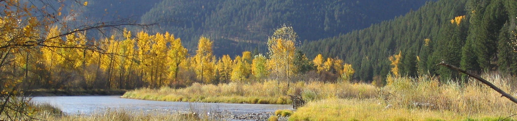 Image of river in the fall near Clinton with backdrop of mountains