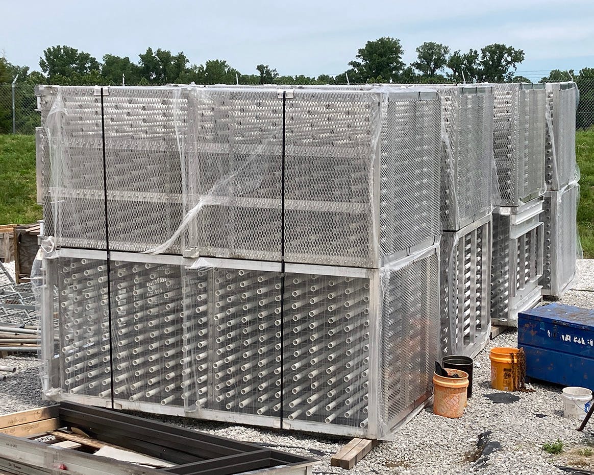 The pipes that go inside Aerator 2 sit ready to be installed.