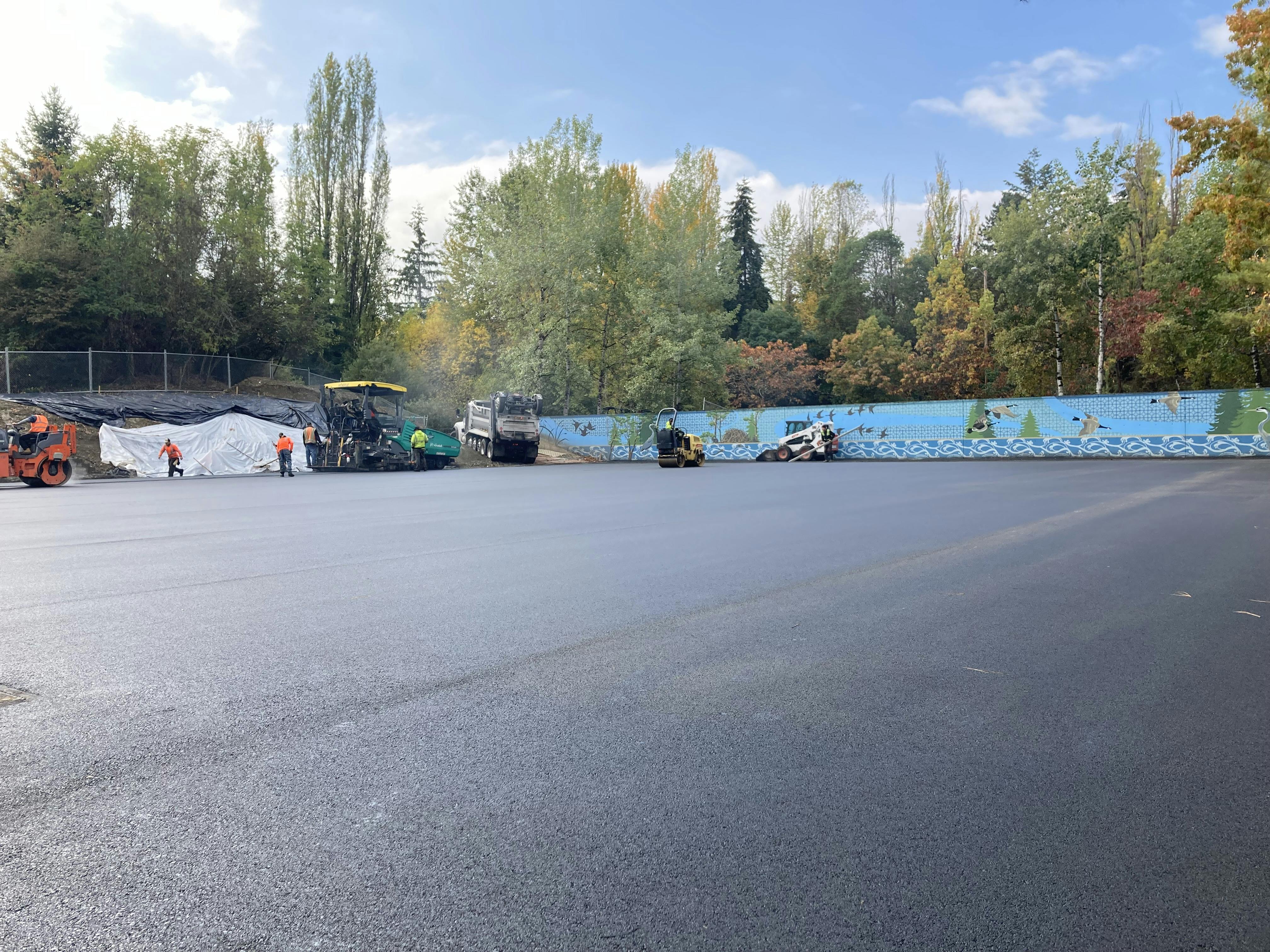 Paving the new asphalt overlay