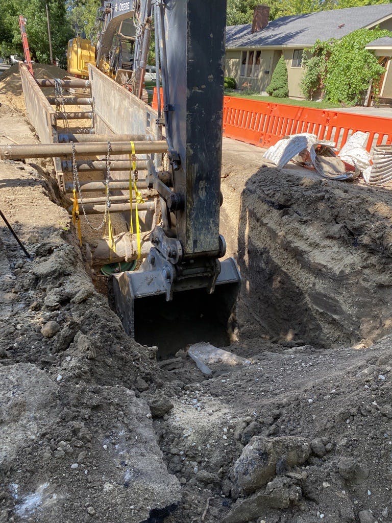 Trench box at site of the sinkhole on September 5