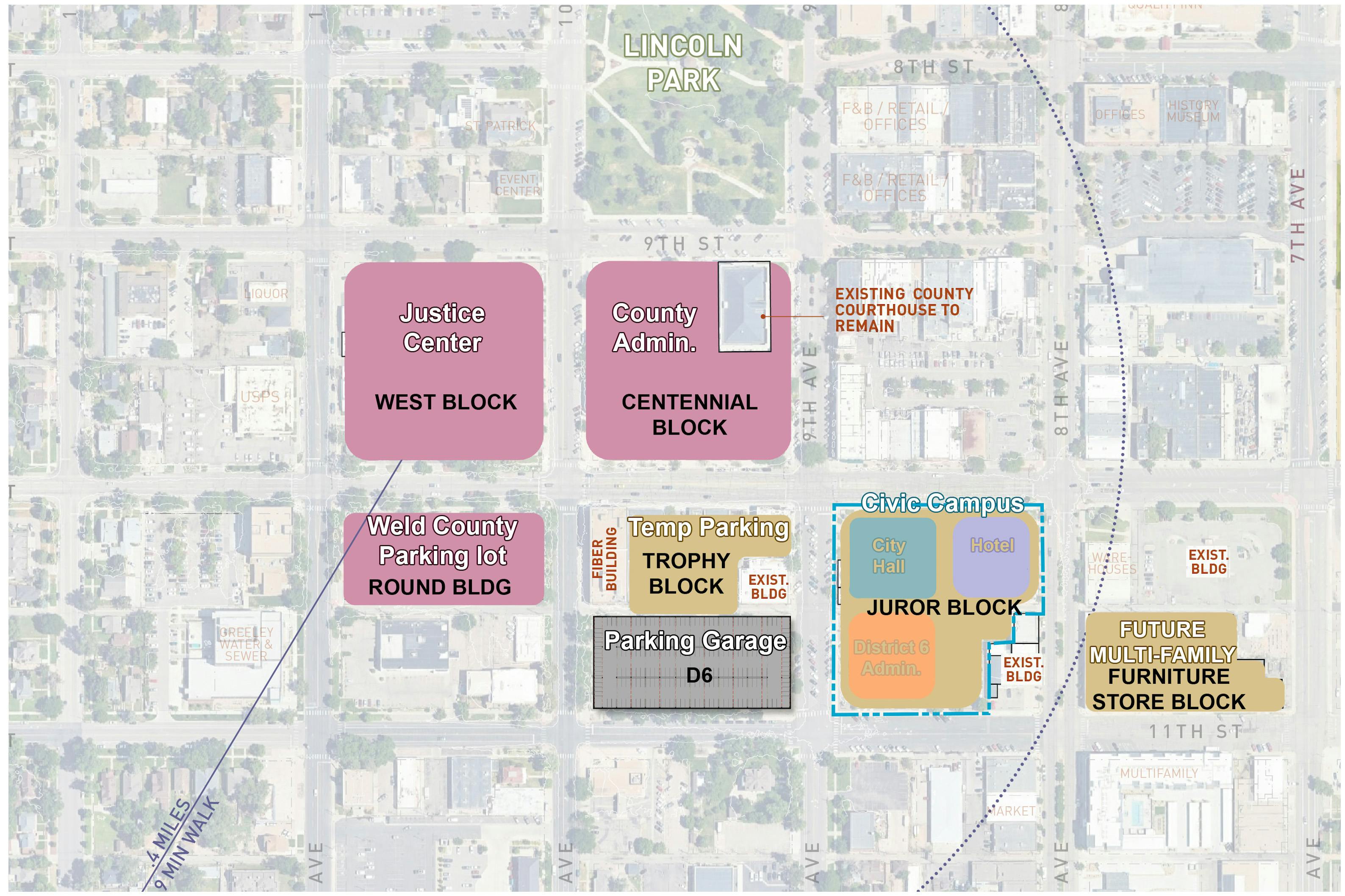 Key map of the Downtown Civic Campus proposed plan.