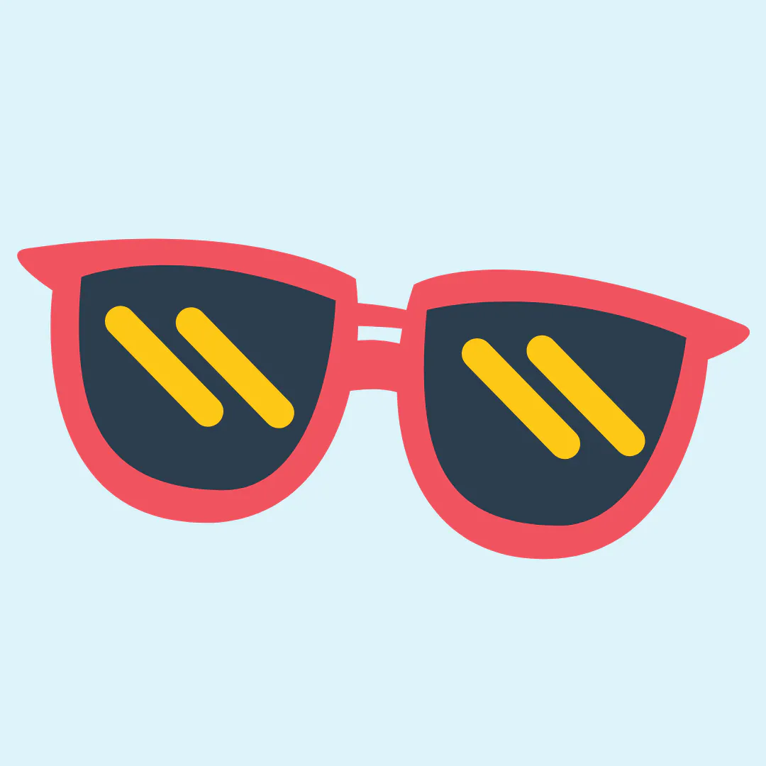 Illustration of pink sunglasses against a light blue background. 