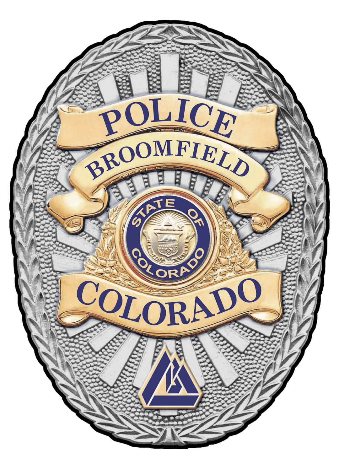 Graphic of a silver and gold Broomfield Police Department Badge