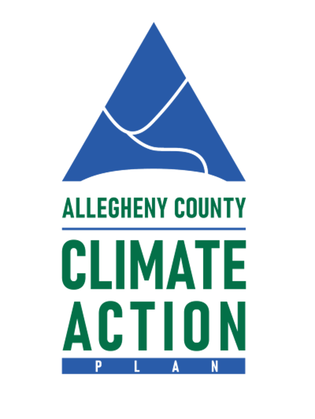 Allegheny County Climate Action Plan logo - blue triangle with green text underneath