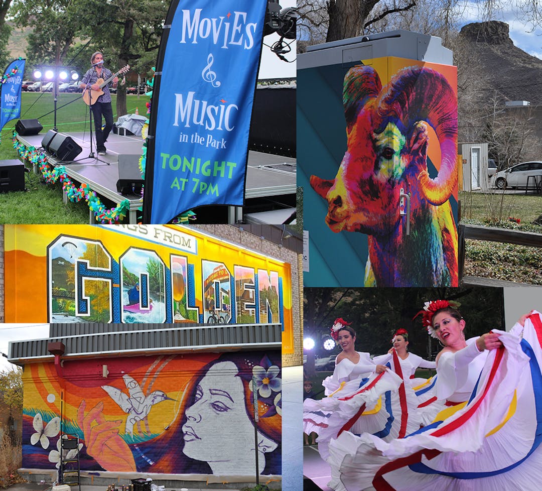 Montage of art and cultural activities in Golden.