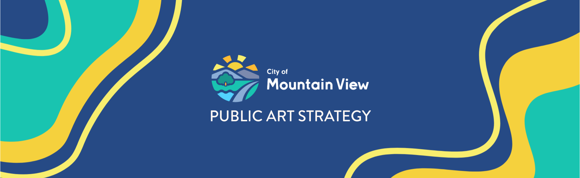 City of Mountain logo with an illustrative motif of a sunset with a tree, road, hills, and body of water
