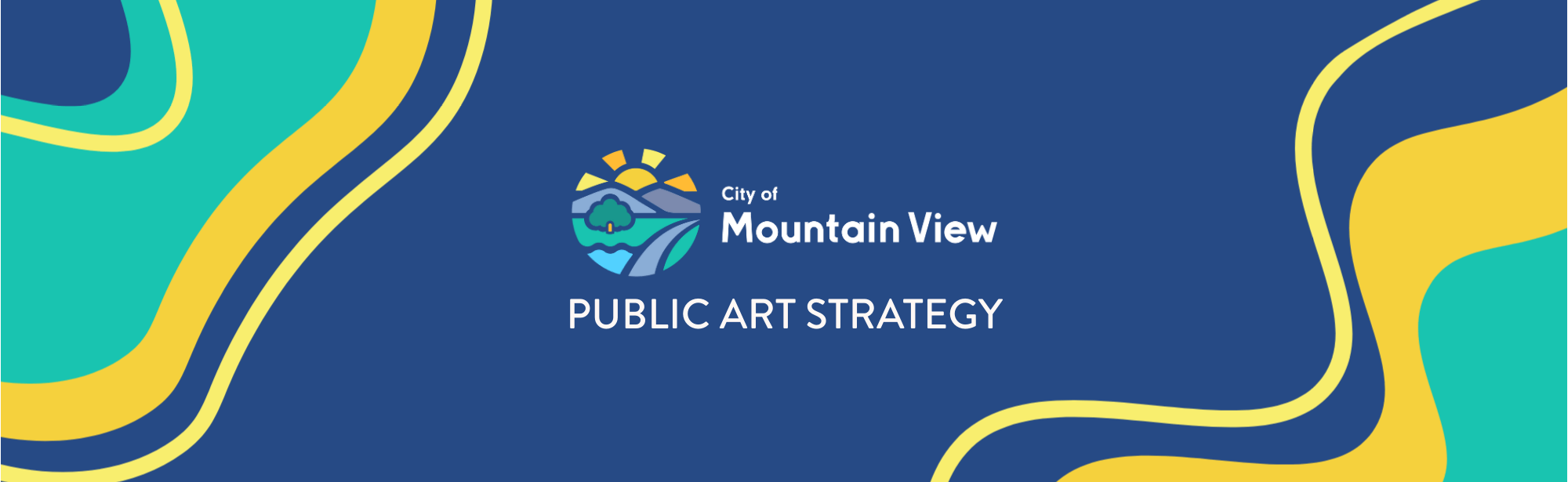 City of Mountain logo with an illustrative motif of a sunset with a tree, road, hills, and body of water