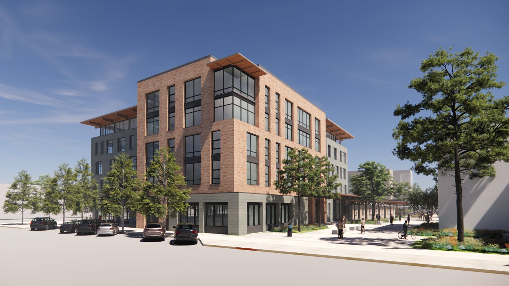 Outdoor rendering of the Civic Campus from the street view.