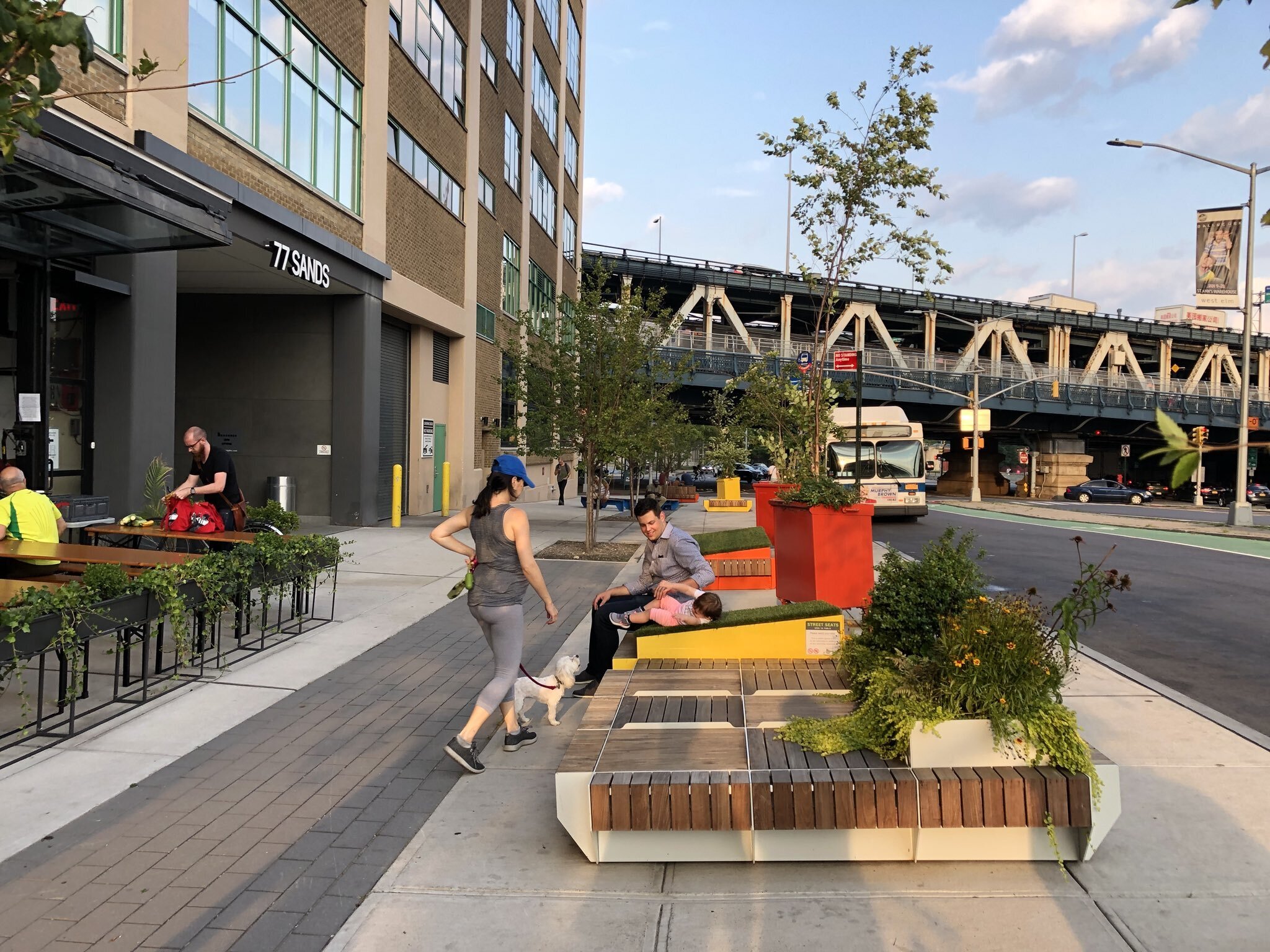 Street furniture along sidewalks