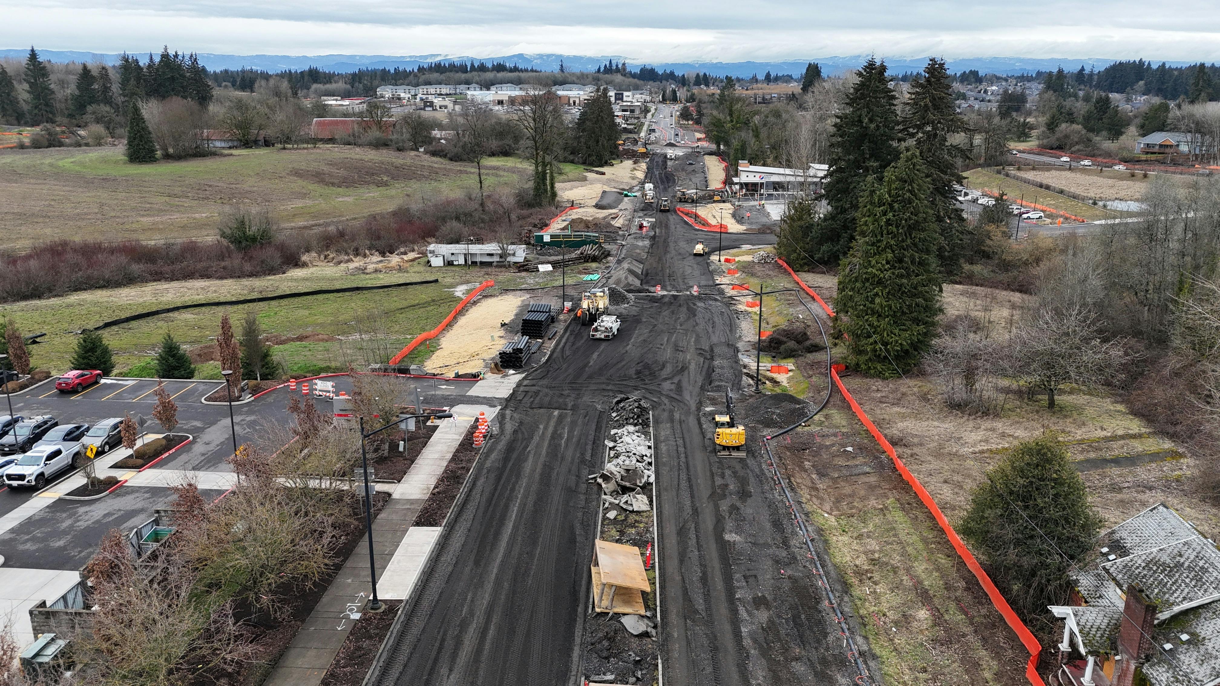 Work during Pioneer Street closure, February 2025.