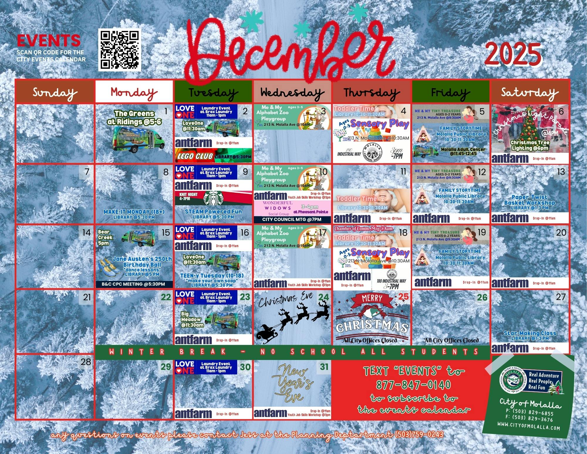 Molalla Events - December 2025 (English) Calendar
