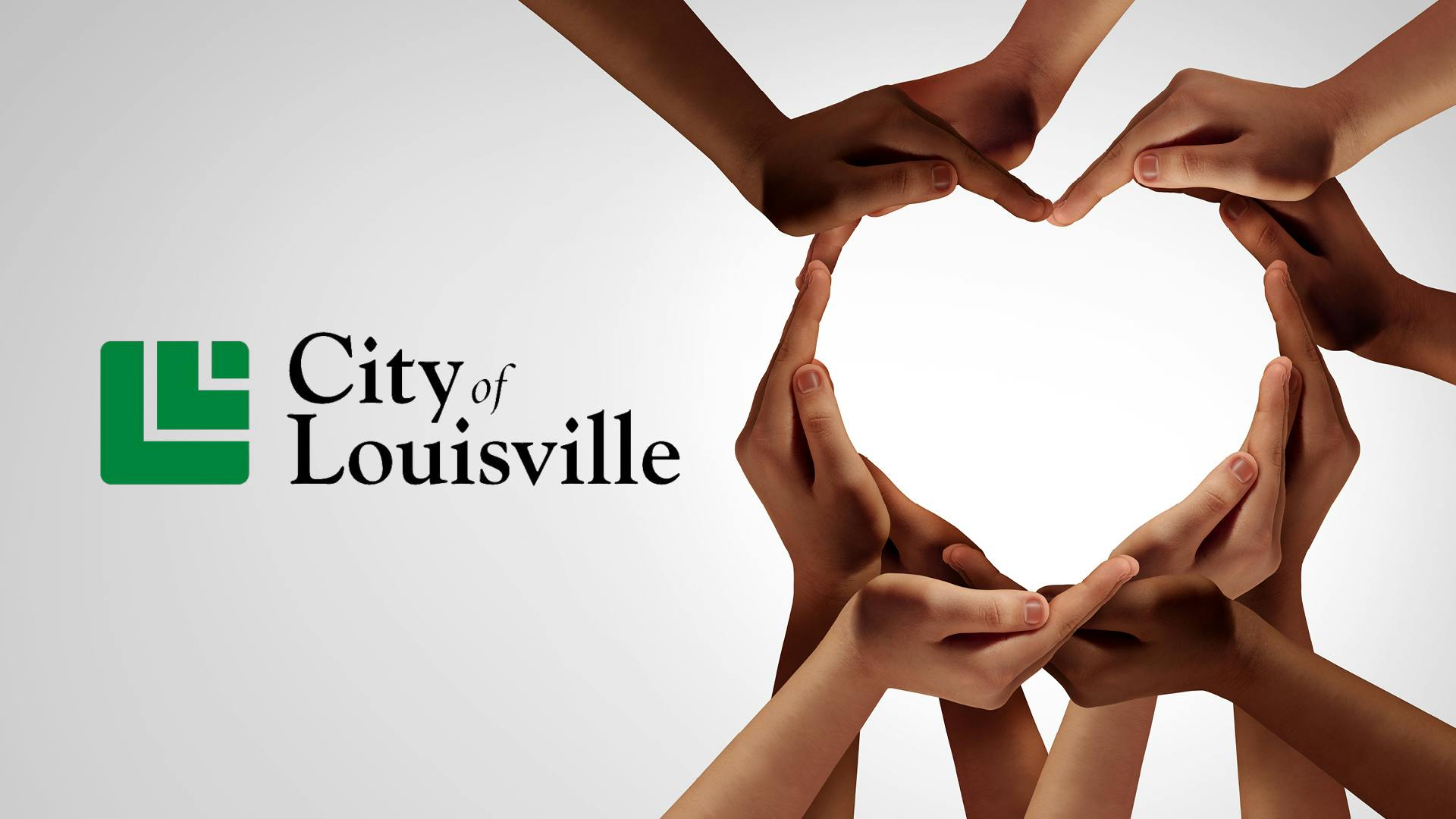 hands in a heart shape with City of Louisville logo