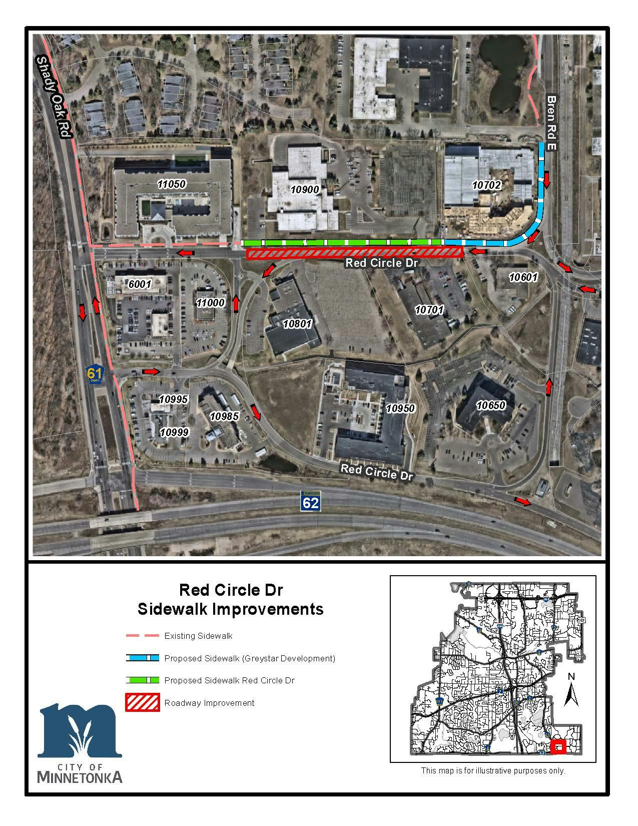 A map of the Red Circle Drive Sidewalk Improvement work area.