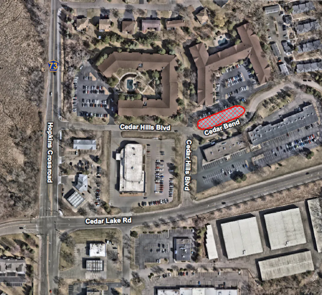 A map of the Burch Force Main project map. It shows green lines indicating the detour 