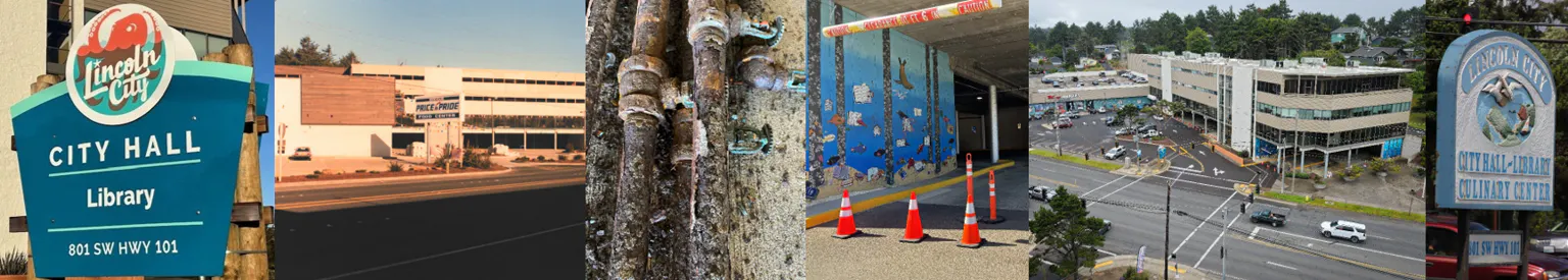 City Hall Sign, old picture, corroding pipes, garage