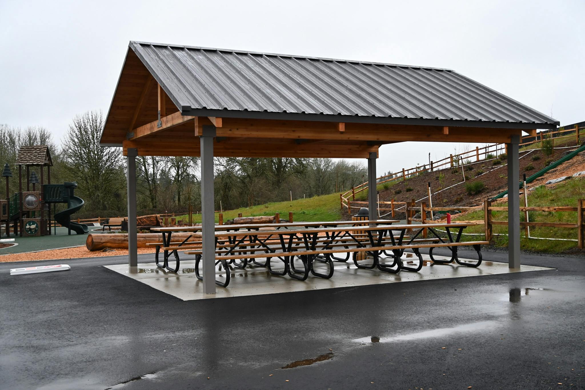 Covered picnic shelter at Storybook Hollow Park. 