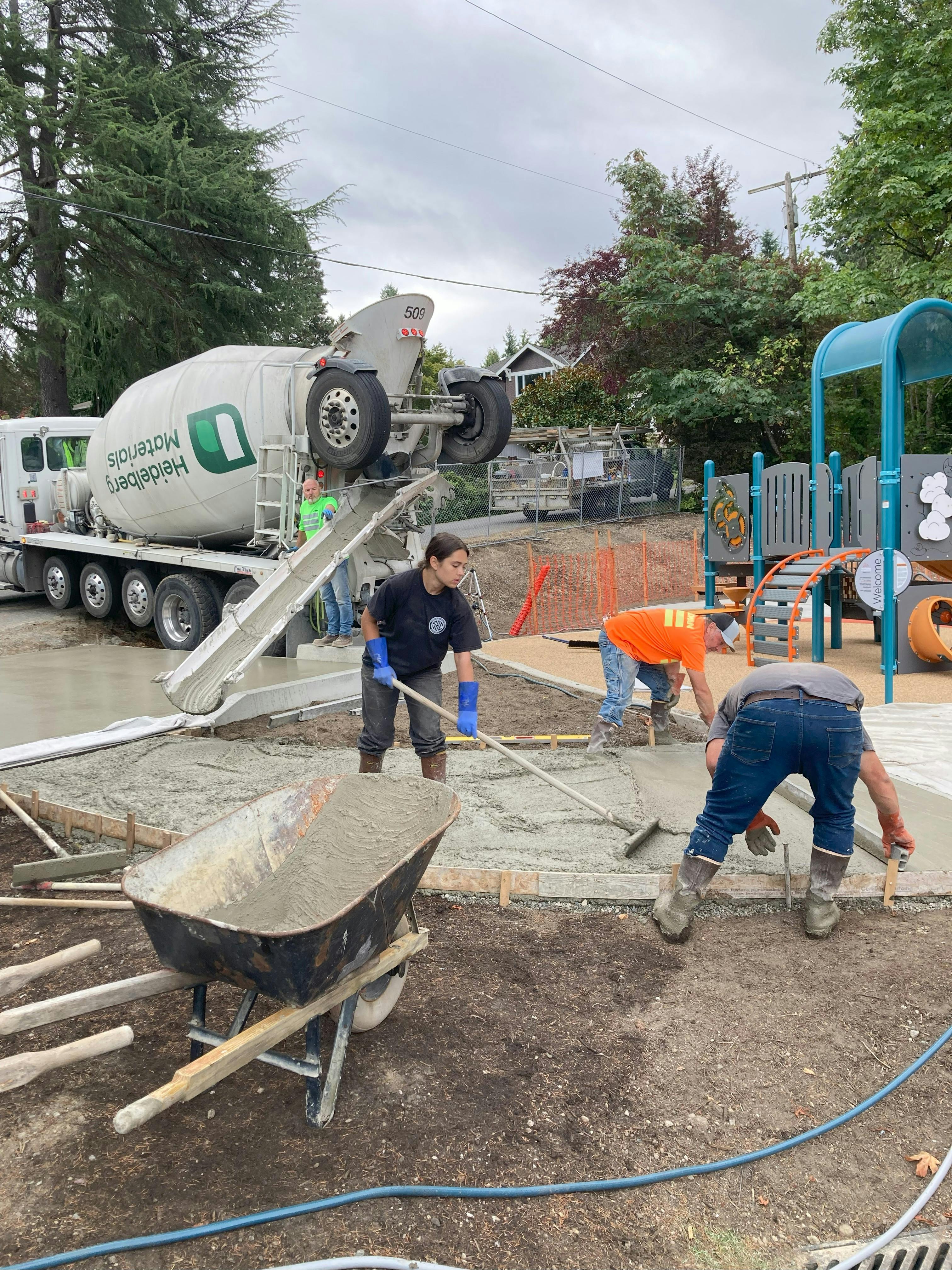 Installing the new concrete sidewalk
