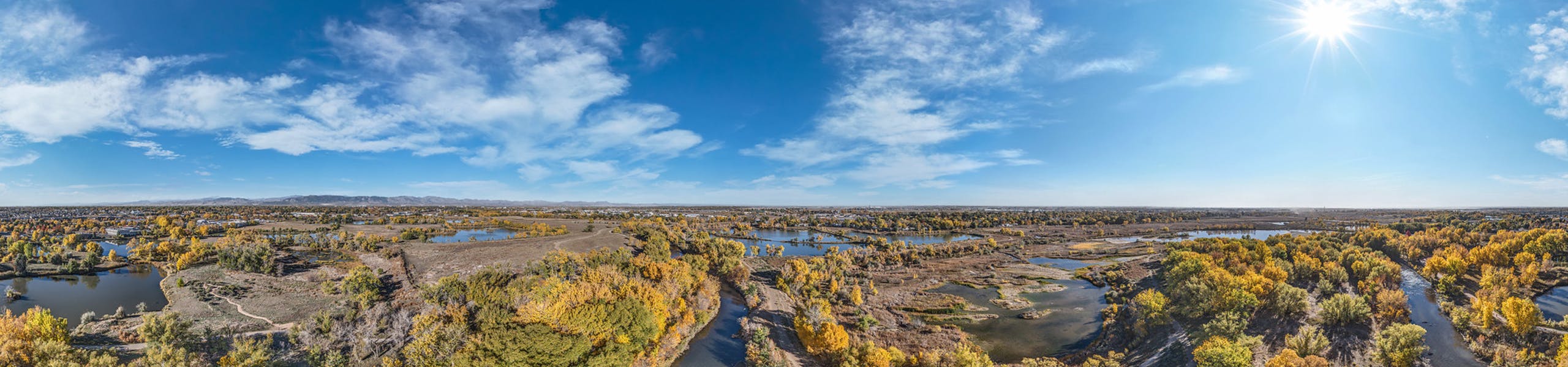 Aerial view of the Poudre River during the fall