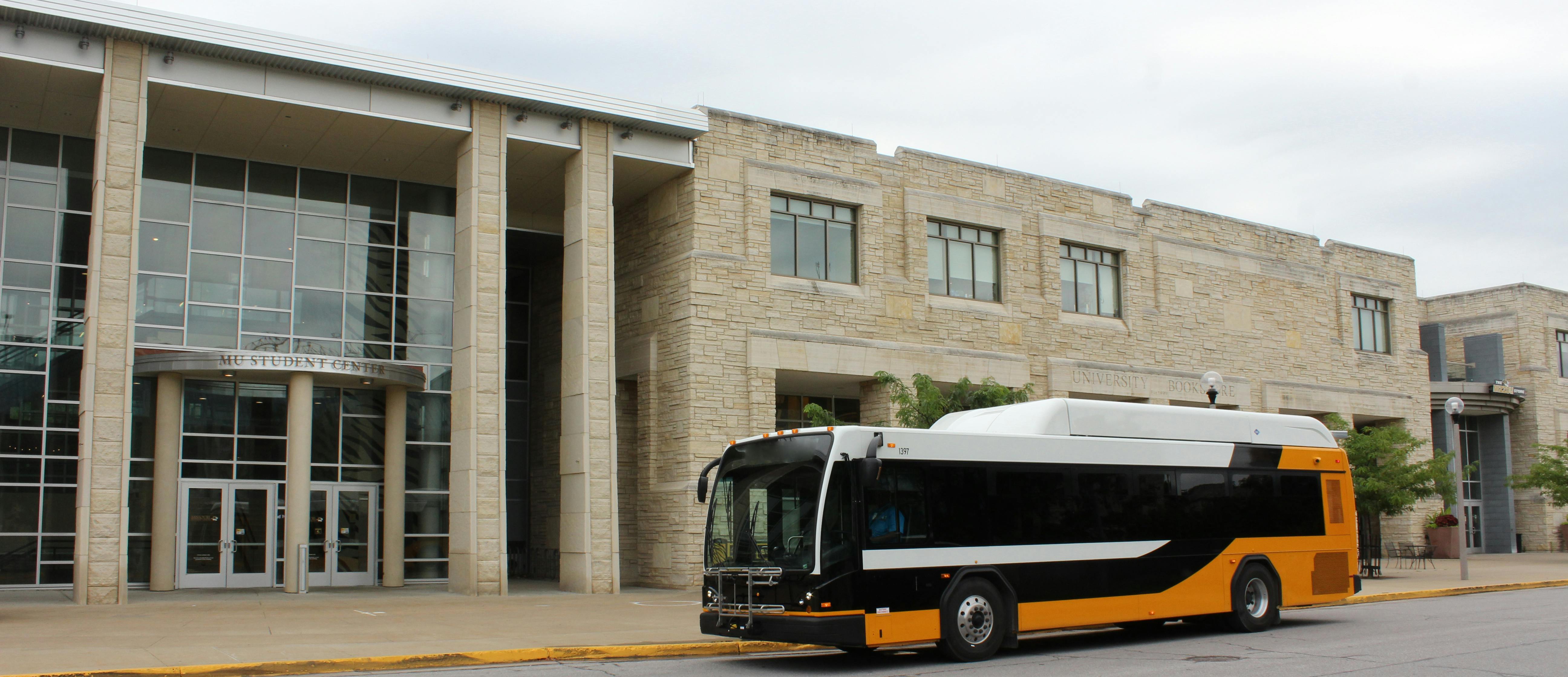 Bus in front of MU campus student bookstore.jpg