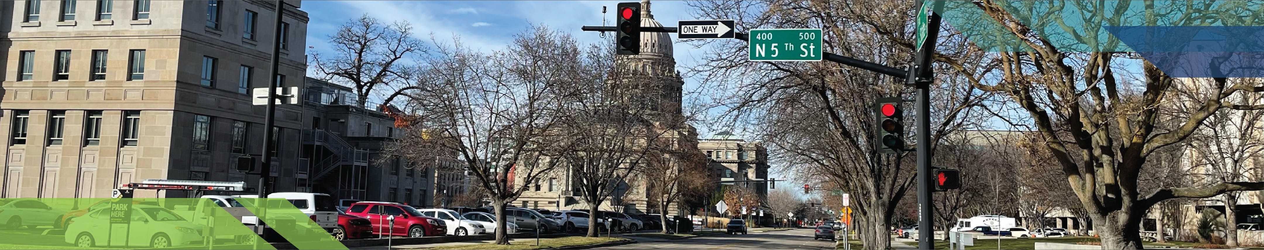State Street at 5th Street, facing the Capitol Building
