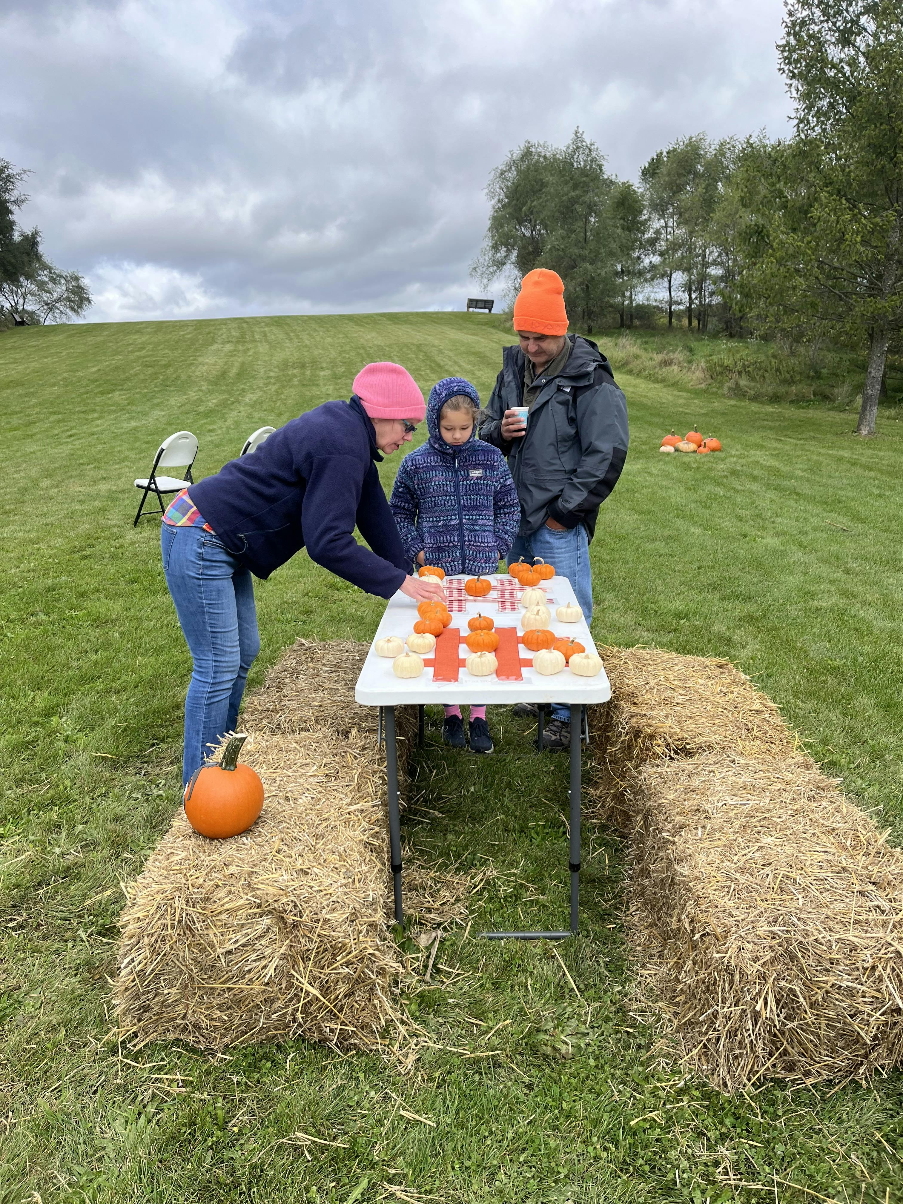 Tic, Tac, Toe game with mini pumpkins.