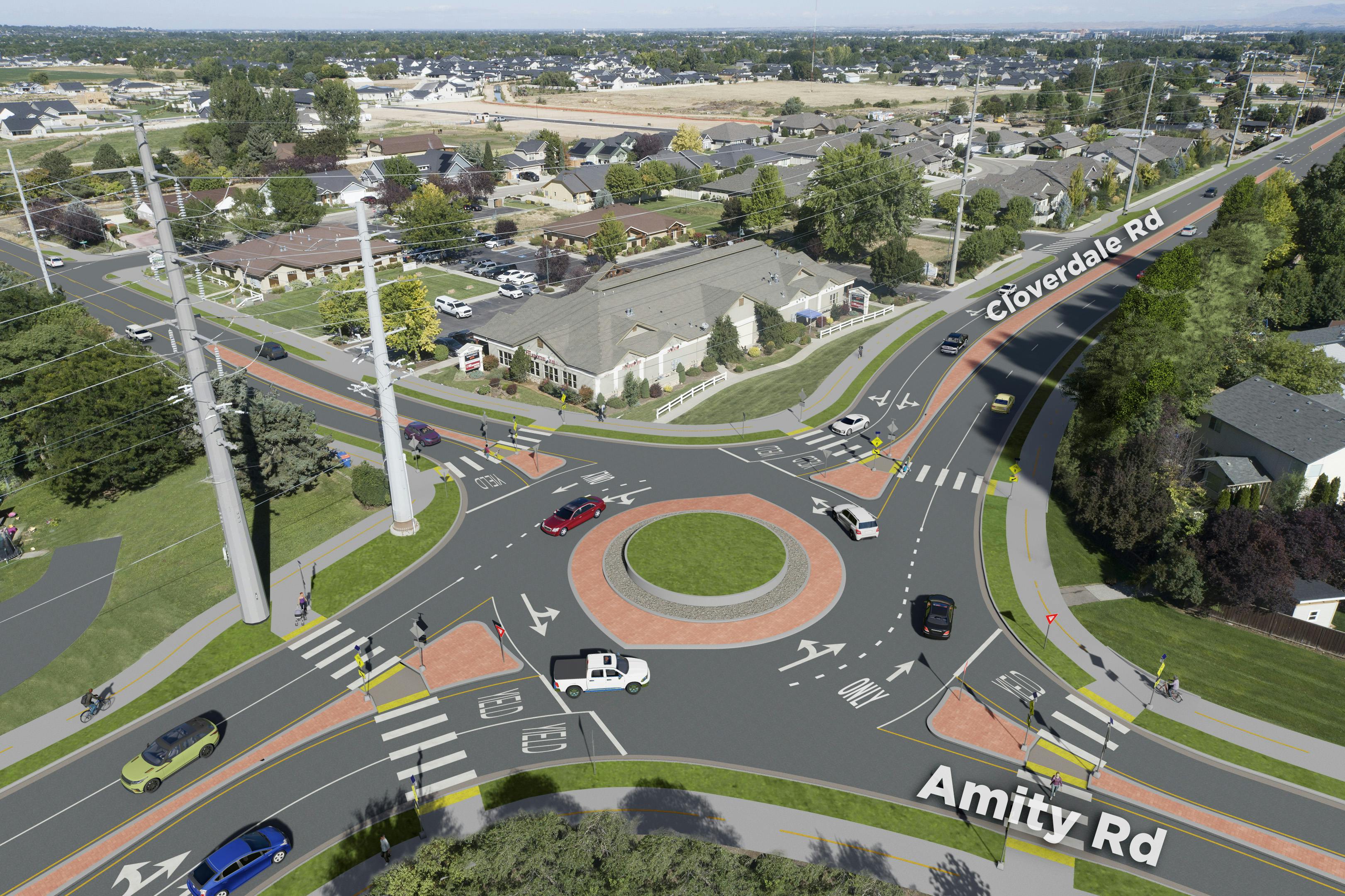 Cloverdale and Amity Roundabout overhead perspective