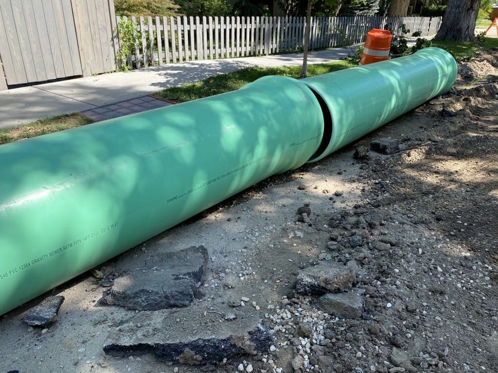 New PVC pipe that will be installed underneath Lemp Street