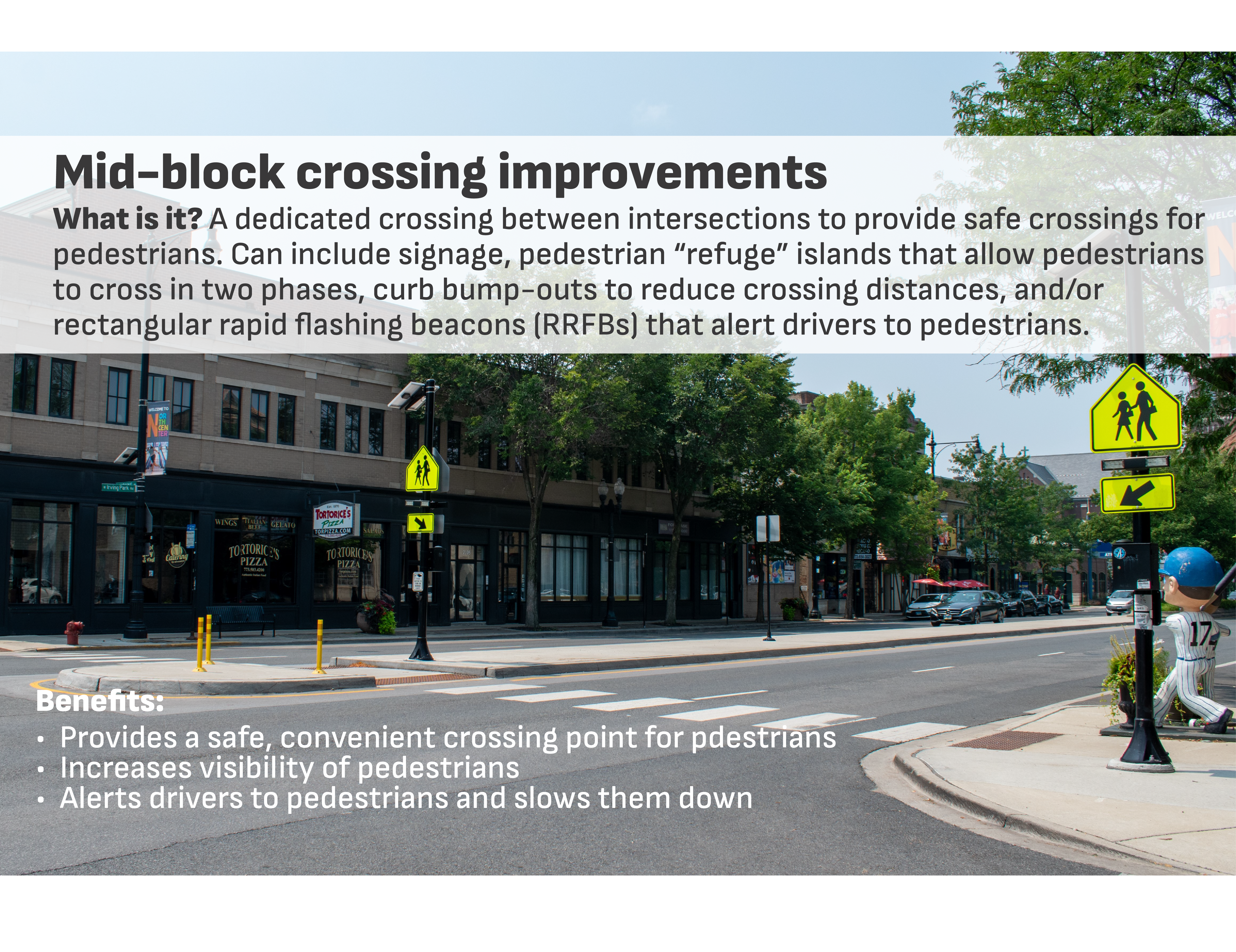Mid-block crossing improvements for pedestrians (e.g. along 147th near the Metra Station) 