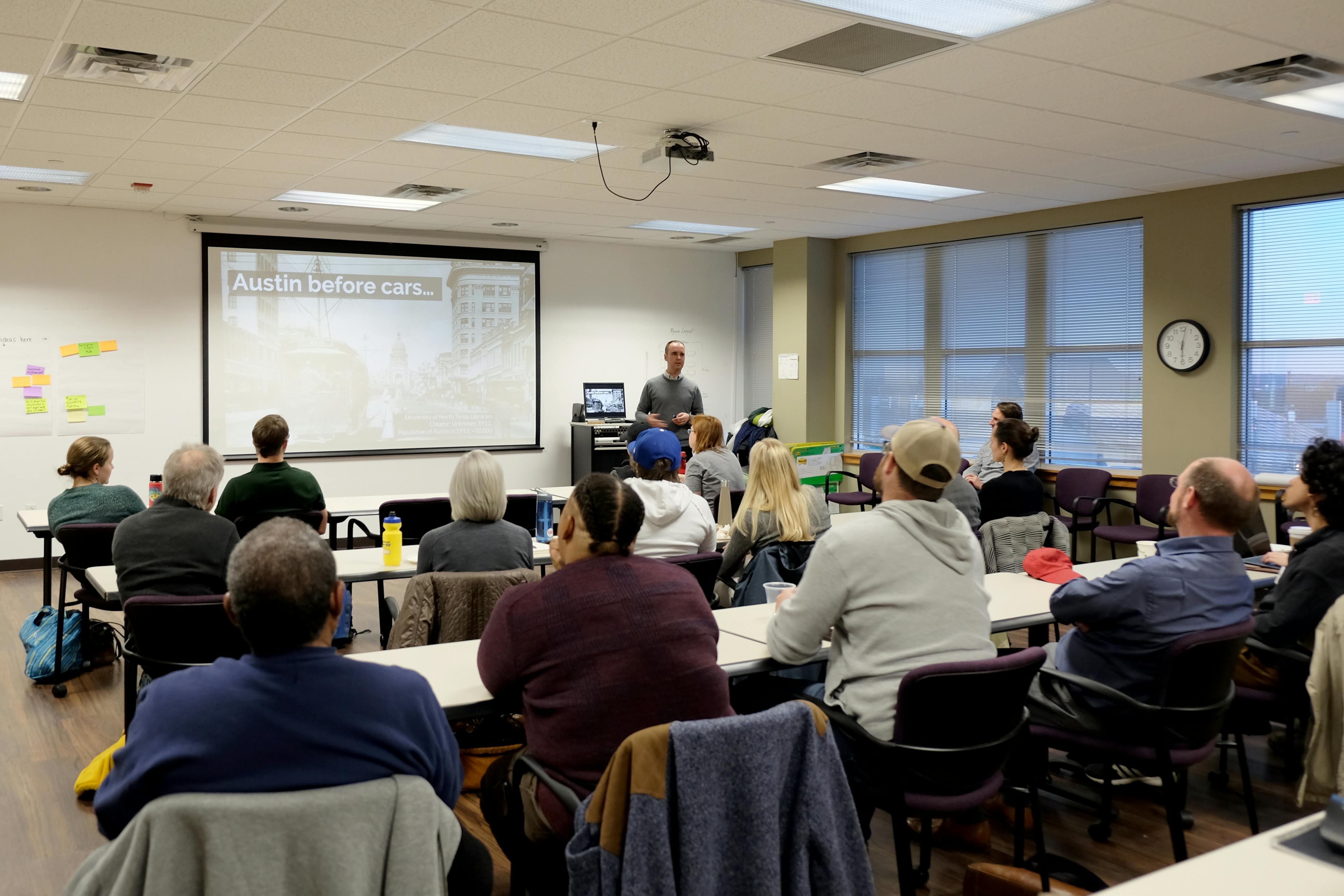 Marc Coudert speaking at the Transportation and Land Use Community Workshop