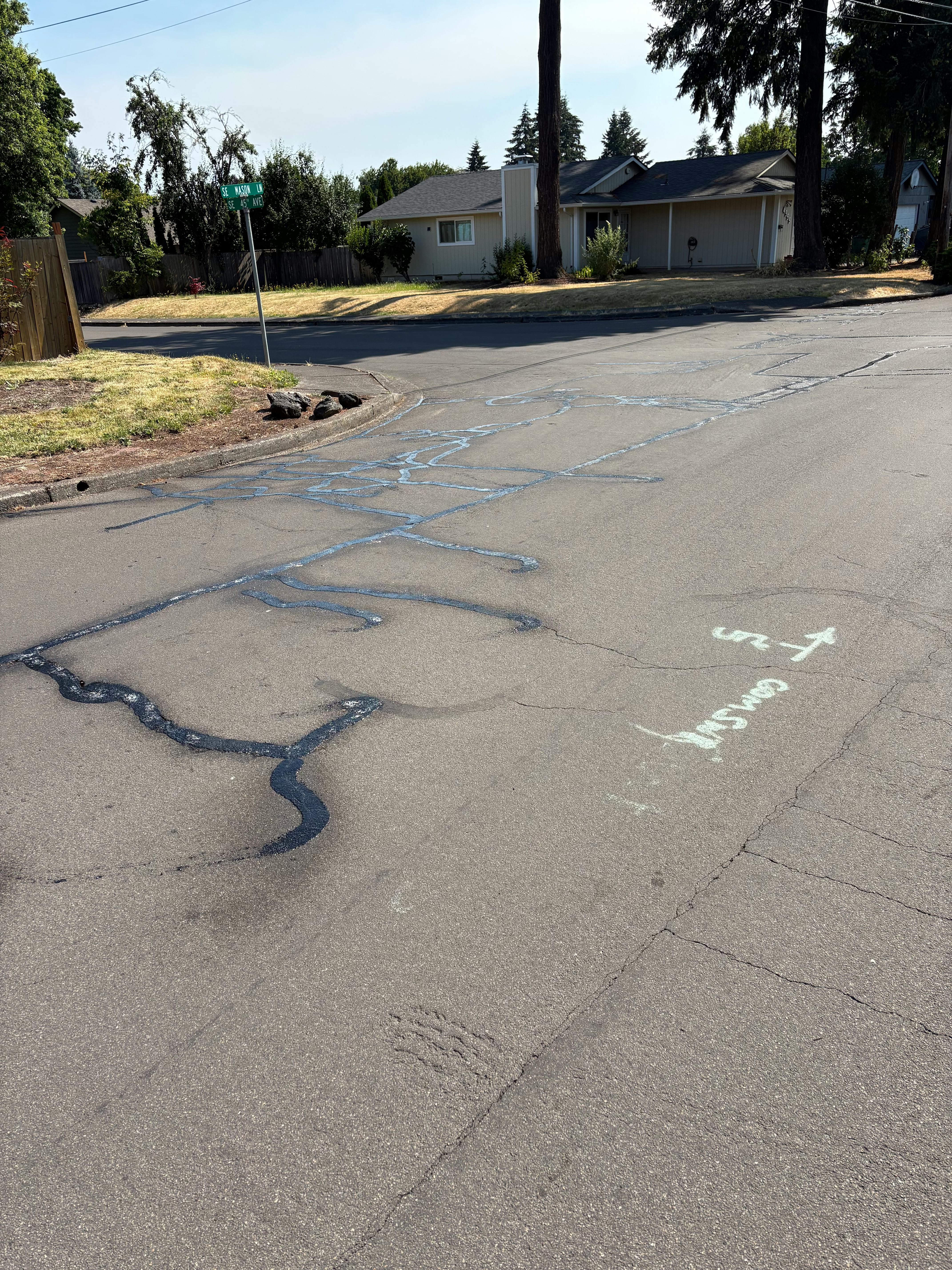 Filled Cracks in Milwaukie Road with Sealant