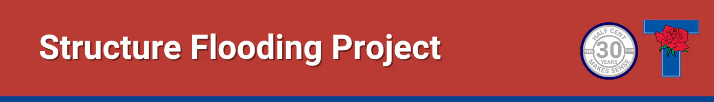Structure Flooding red project banner with the Half Cent Sales Tax and City of Tyler logos.