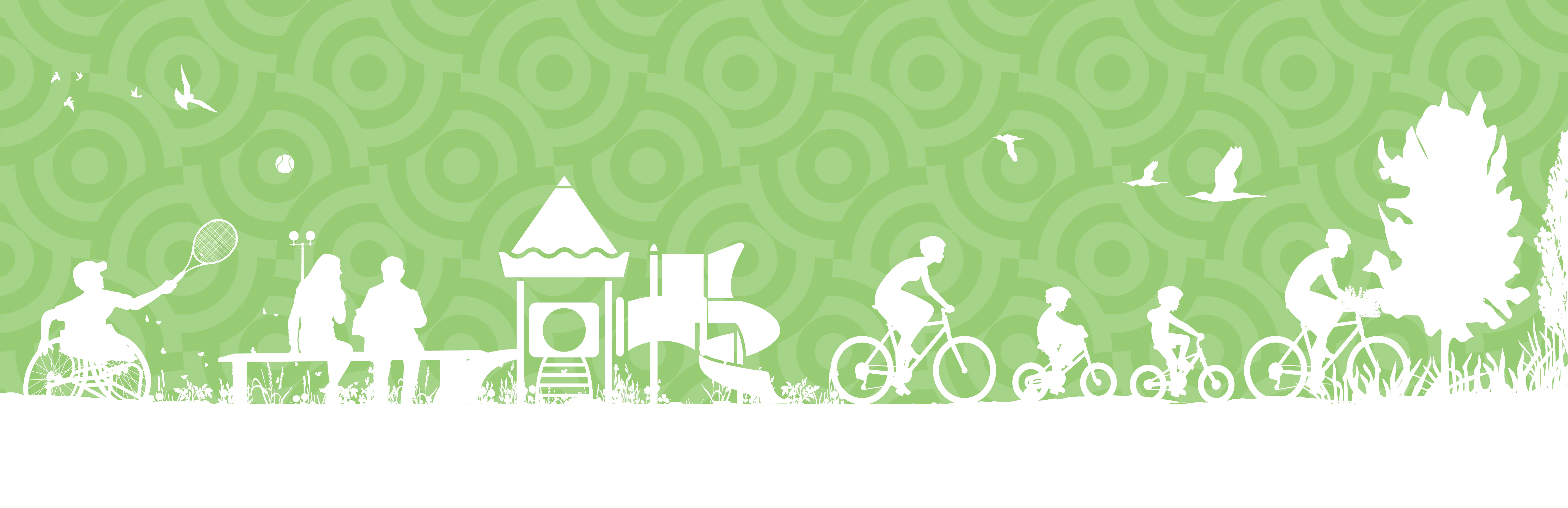 Graphic with icons showing people enjoying outdoor activities at a local park