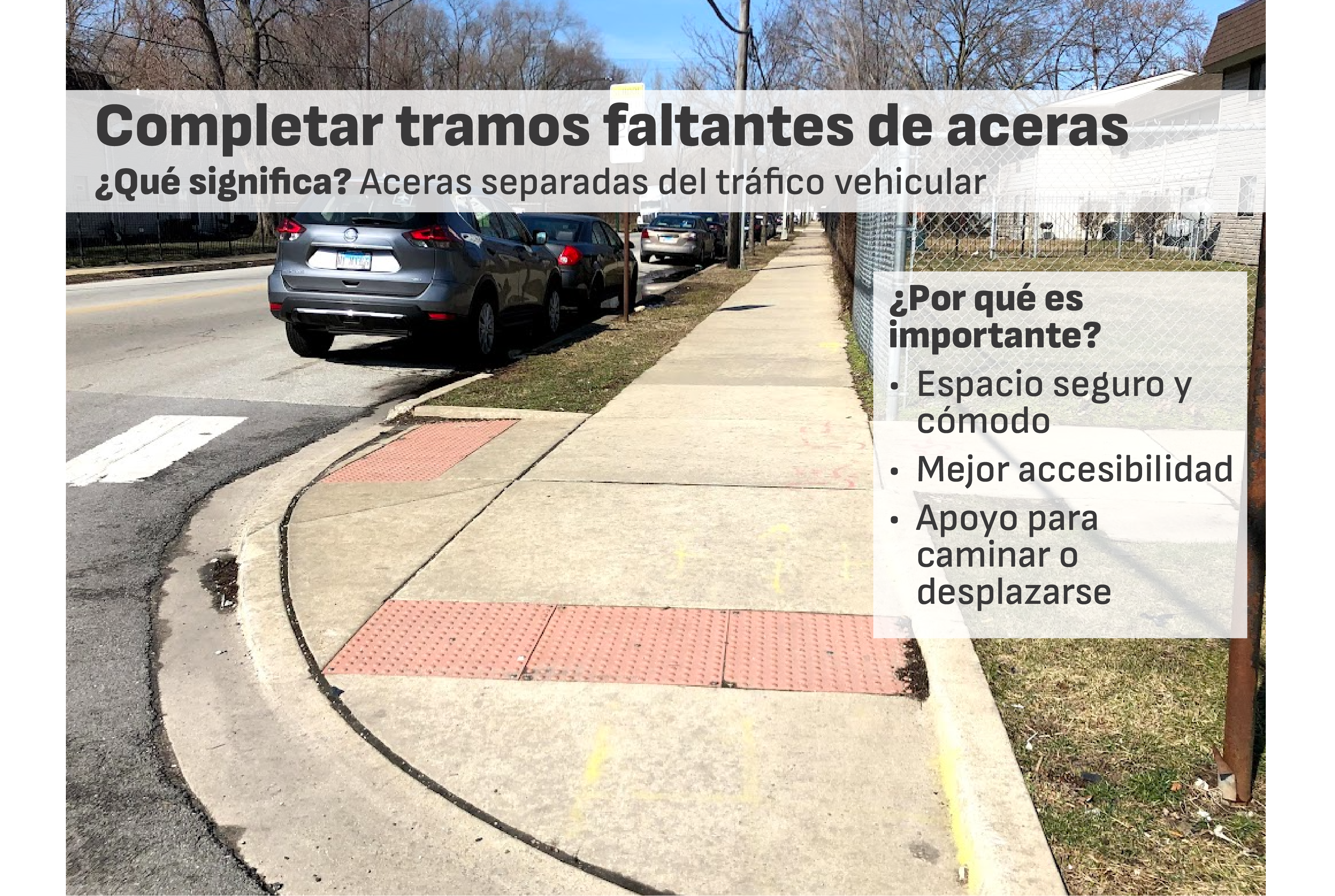Reparar y completar tramos faltantes de aceras