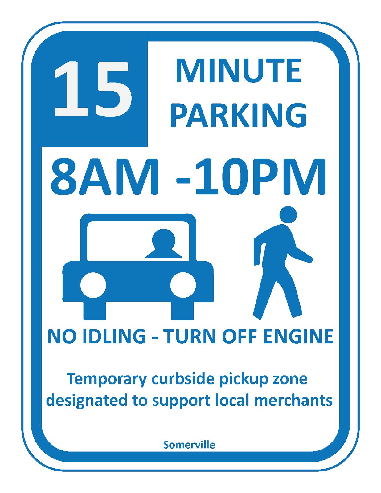 Short-term, pick-up/drop-off parking sign