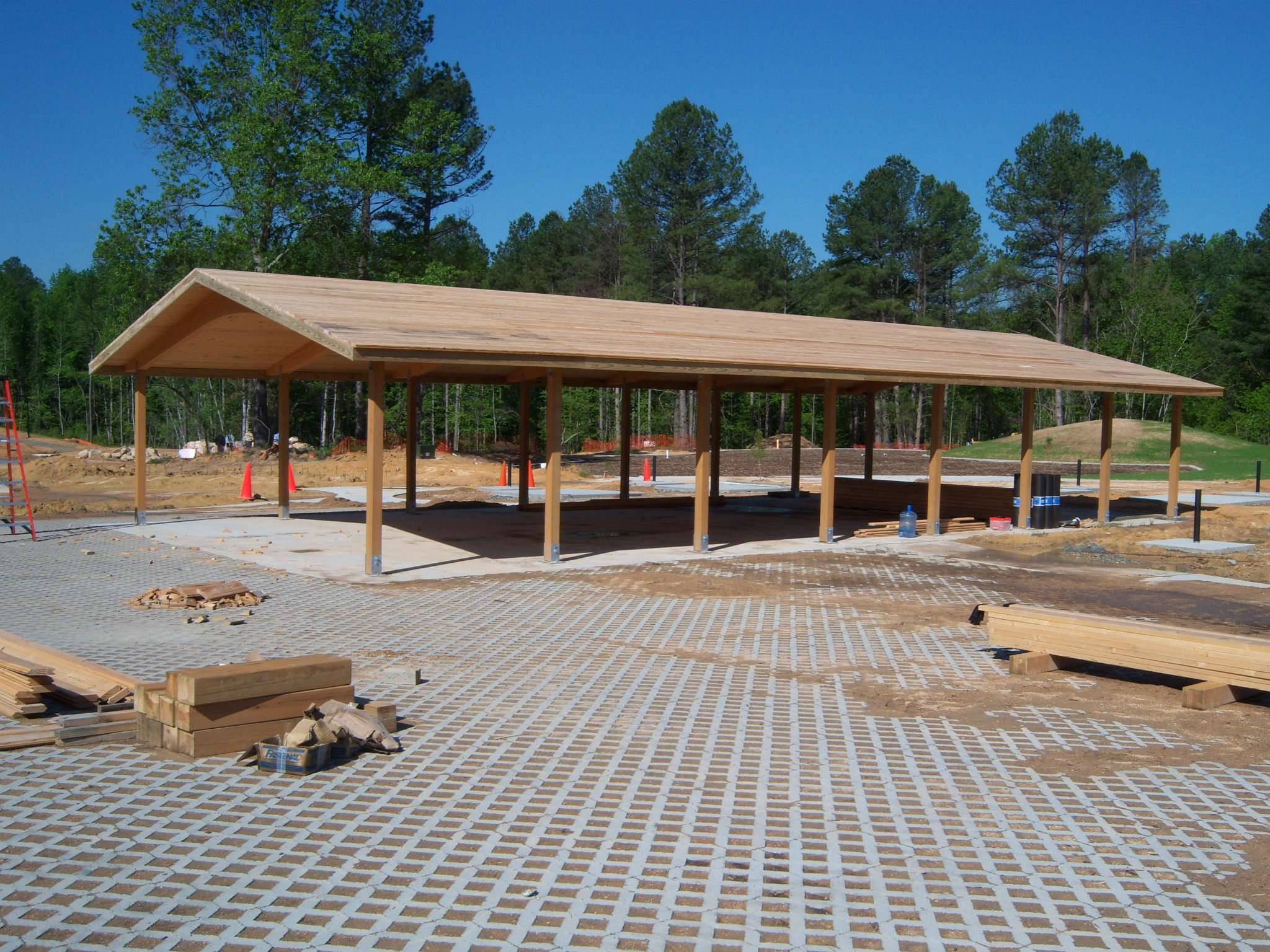 Covered shelter being constructed.