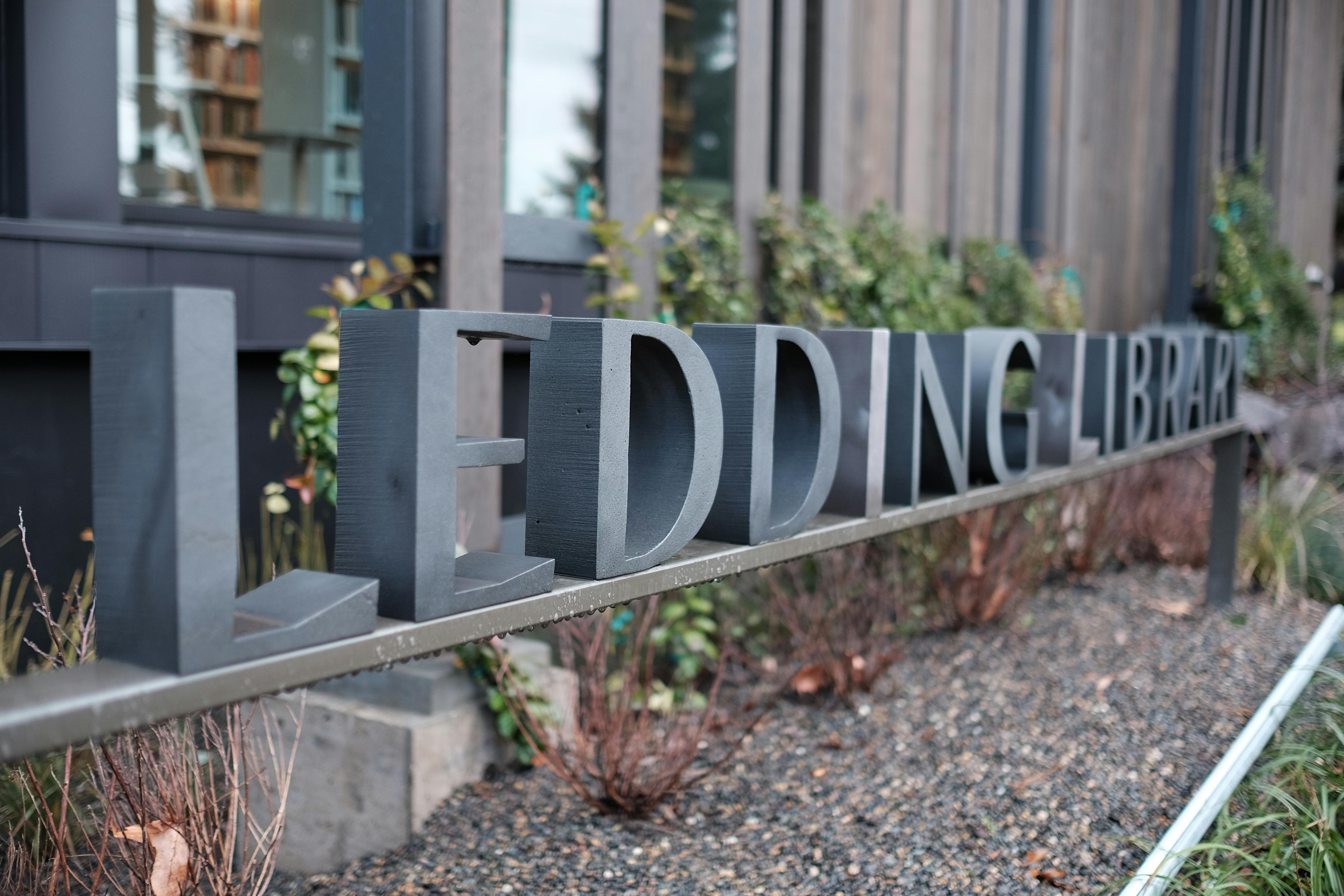 Photo of Milwaukie Ledding Library Sign Outside of Building