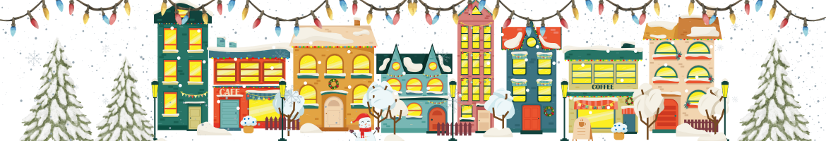 Trees, cartoon main street buildings a