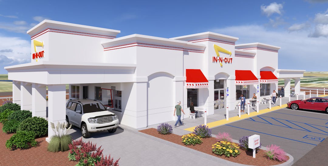 Site plan showing a rendering of the proposed In-N-Out building.