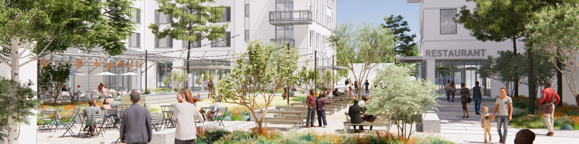 Zoom in rendering of Downtown Civic Campus with people