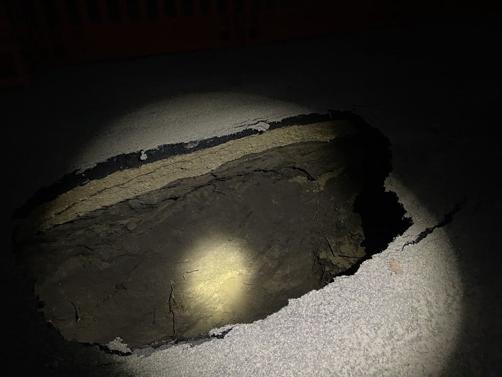 Night observation of sink hole on August 24