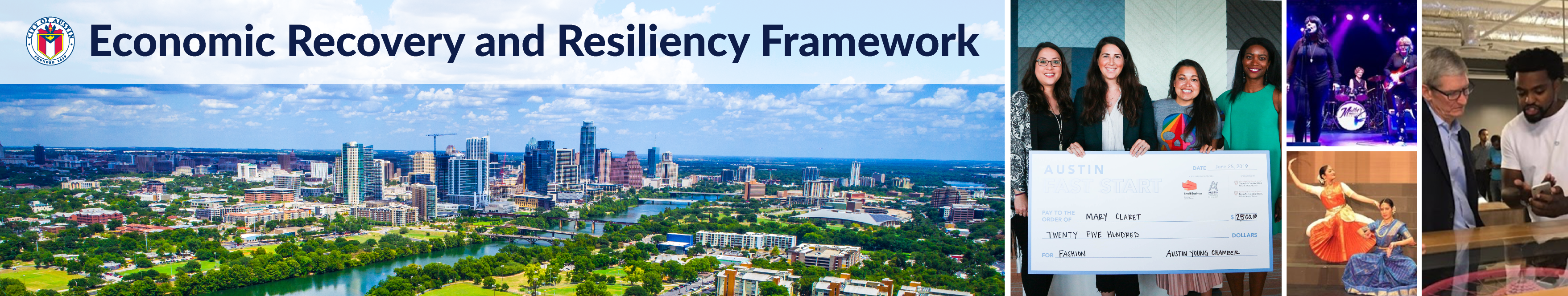 The City of Austin landscape with local businesses, music, arts, and development.