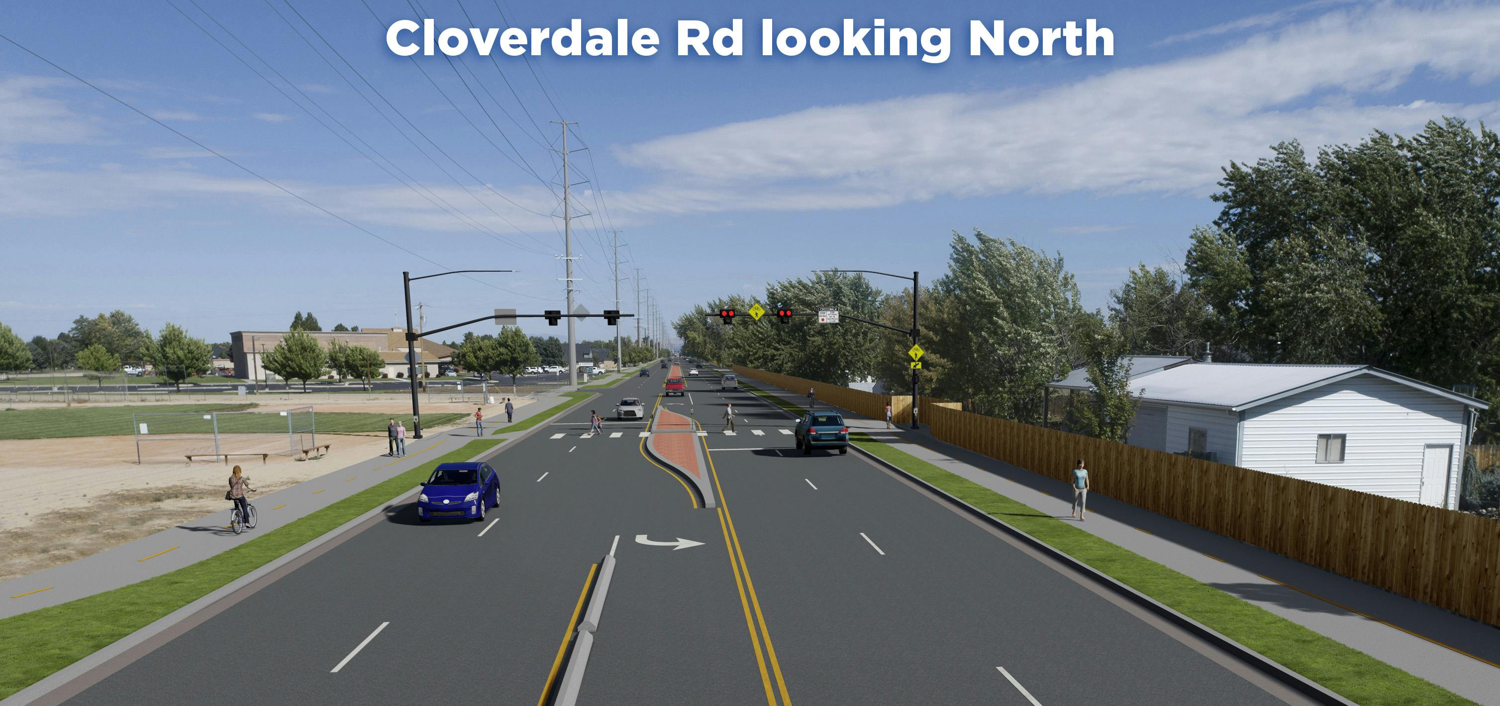 Cloverdale Road looking North at the pedestrian crossing