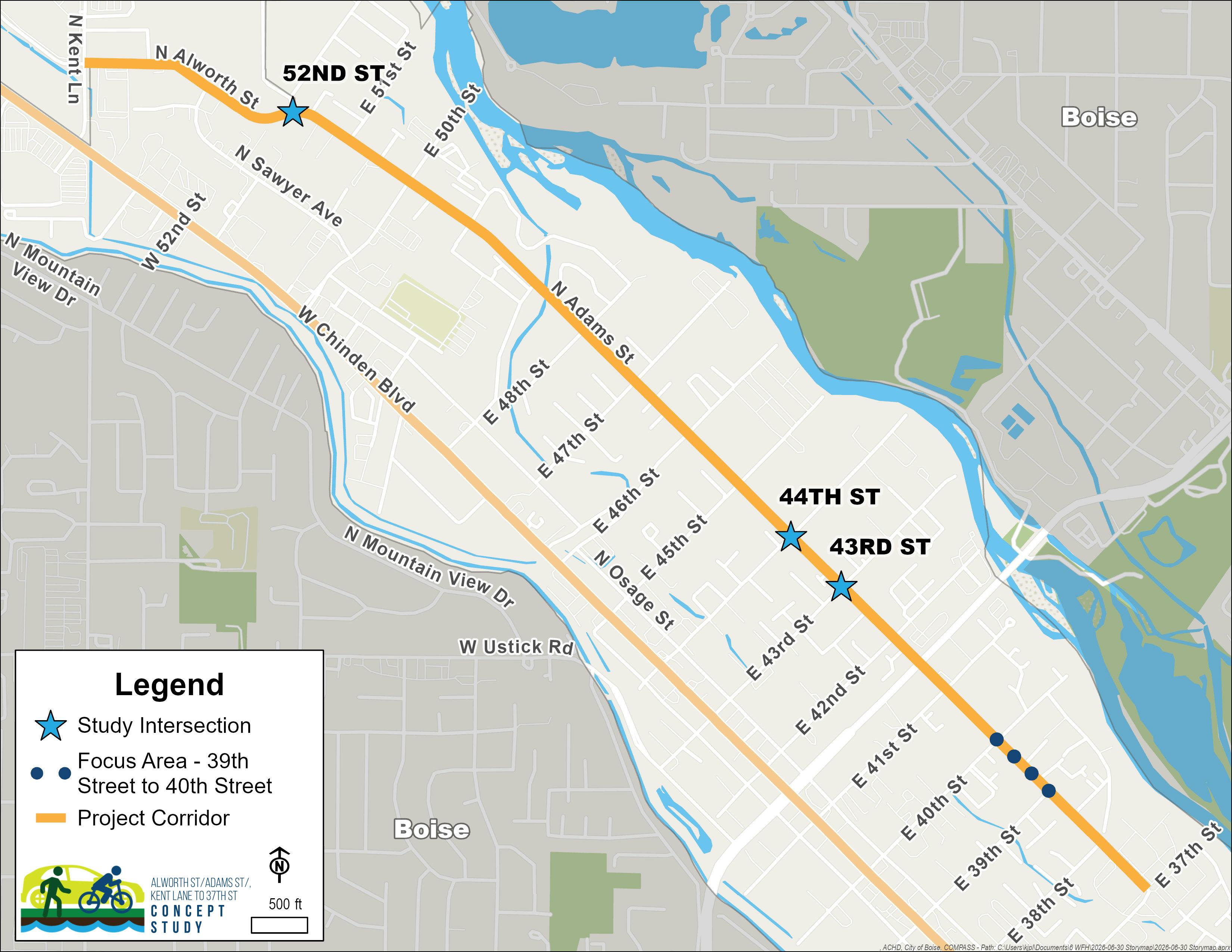 Study Area - Adams Street/Alworth Street, Kent Lane to 37th Street Concept Study