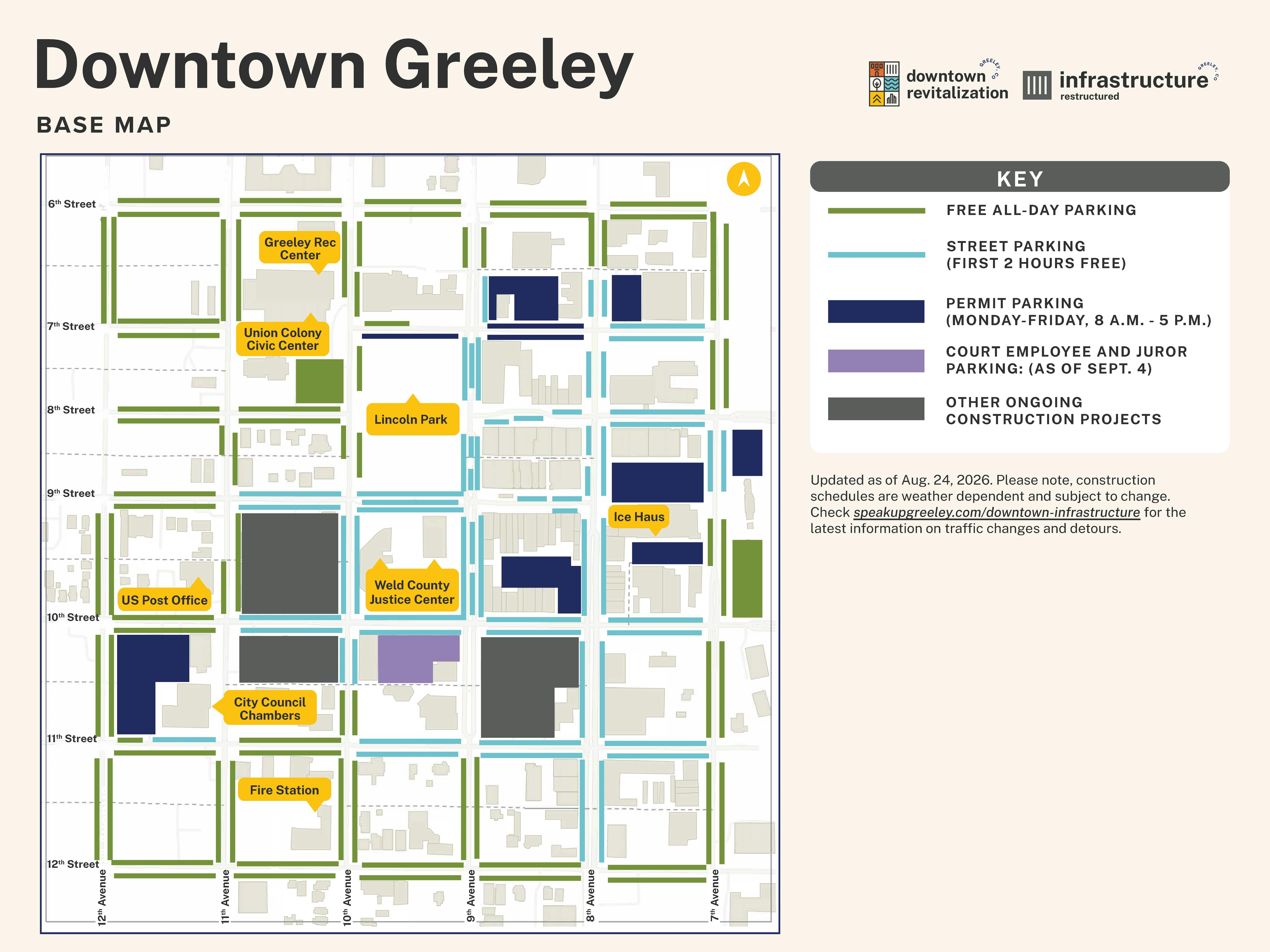 map of downtown Greeley parking areas