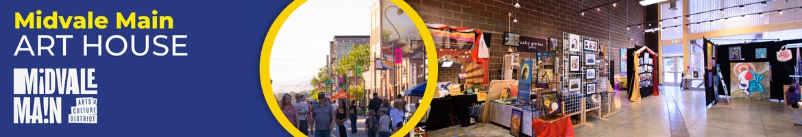 Indoor shot of Art House and outdoor shot of people walking on Midvale Main Street