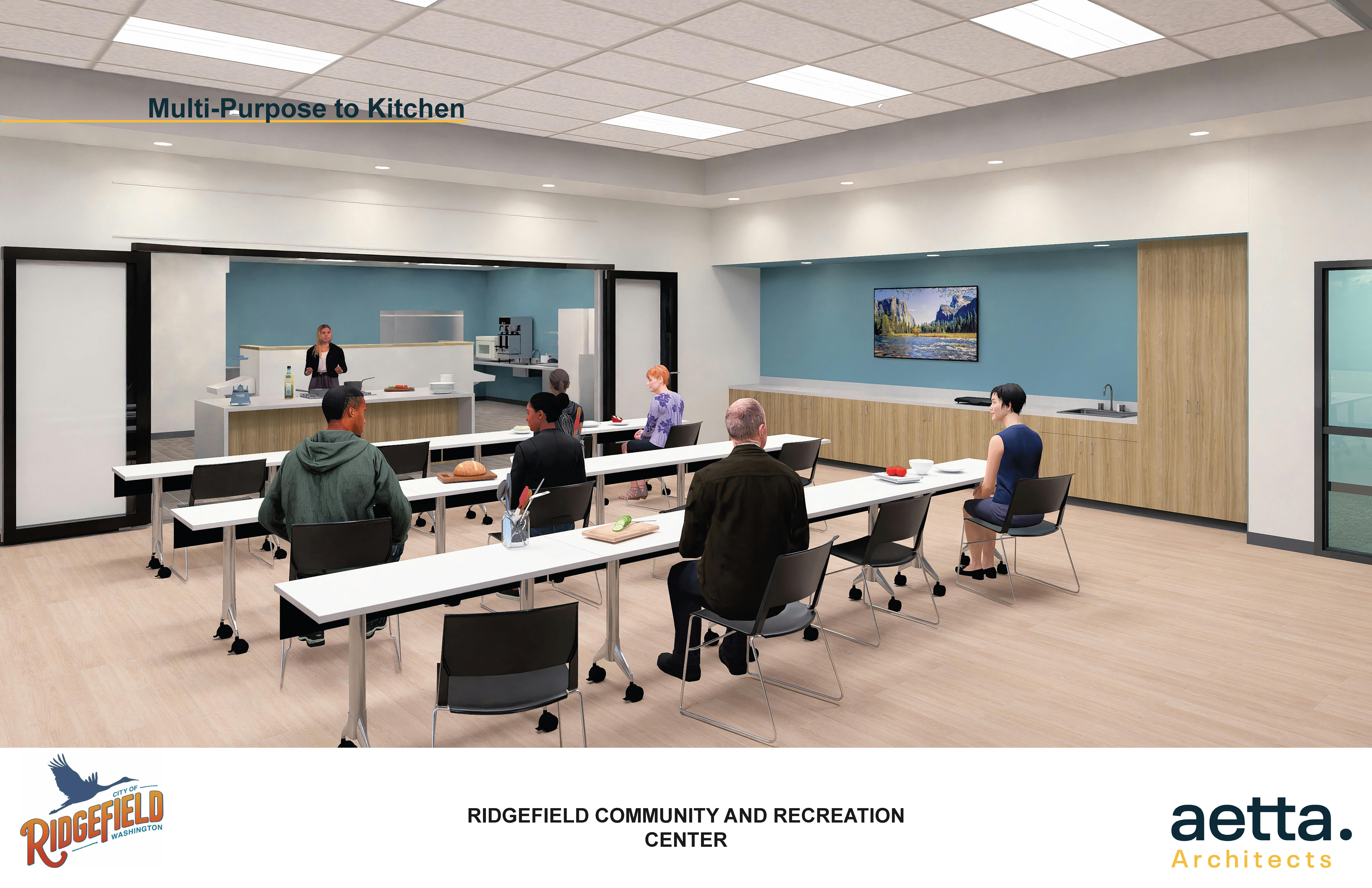 Multi-Purpose Room to Kitchen Design Rendering