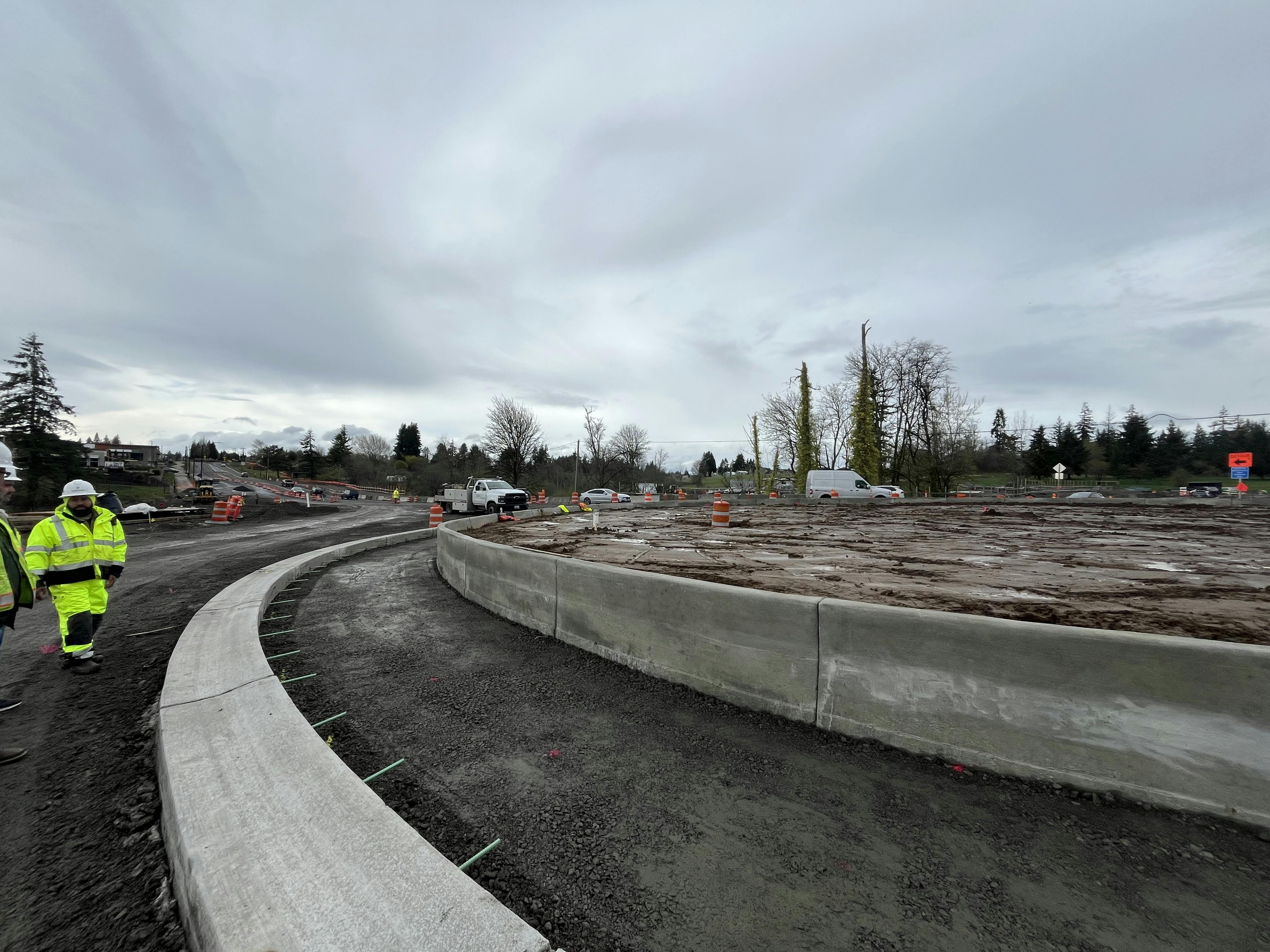 Discovery Drive and Pioneer Street Roundabout under construction, March 2025.