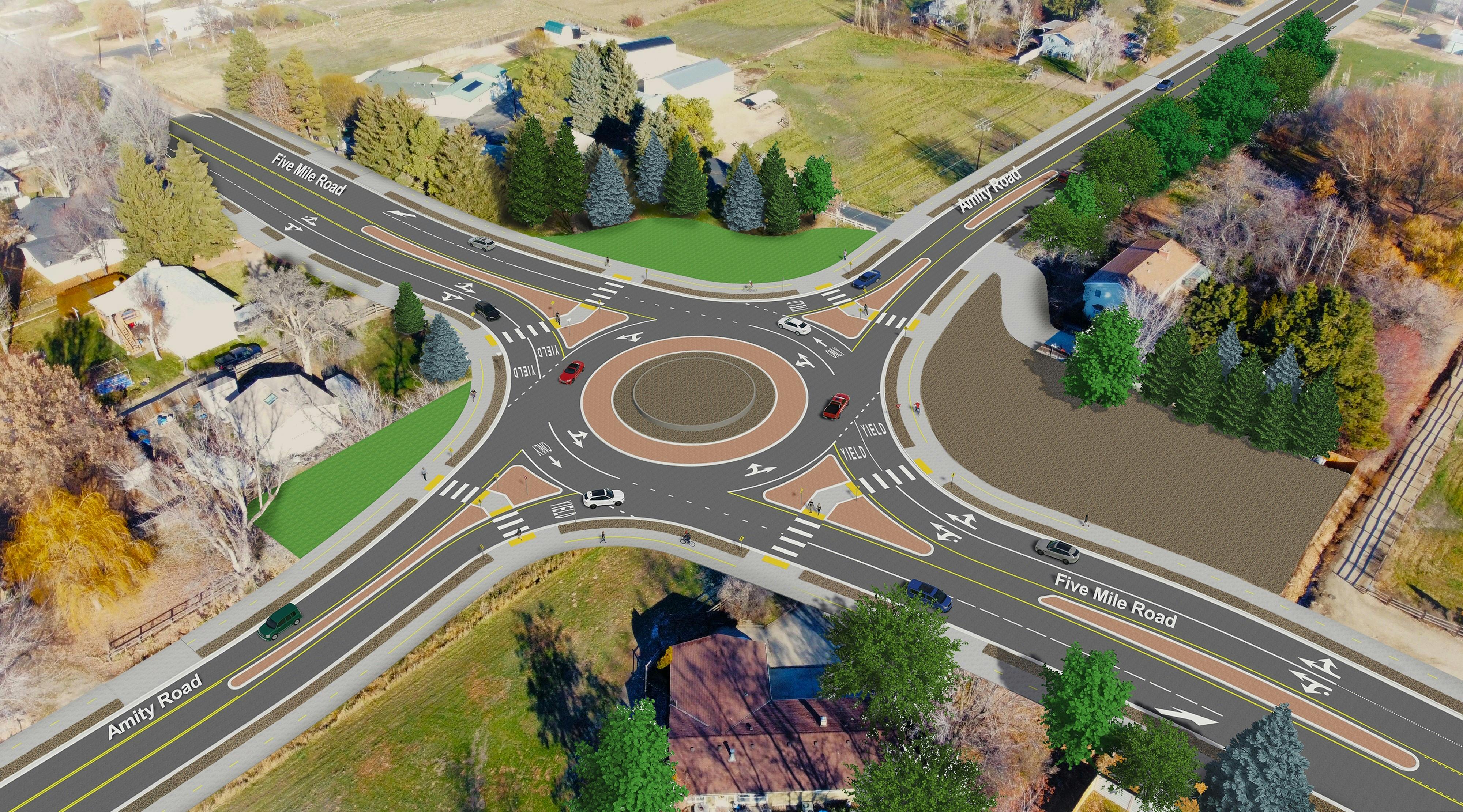 Proposed roundabout at the Amity and Five Mile intersection